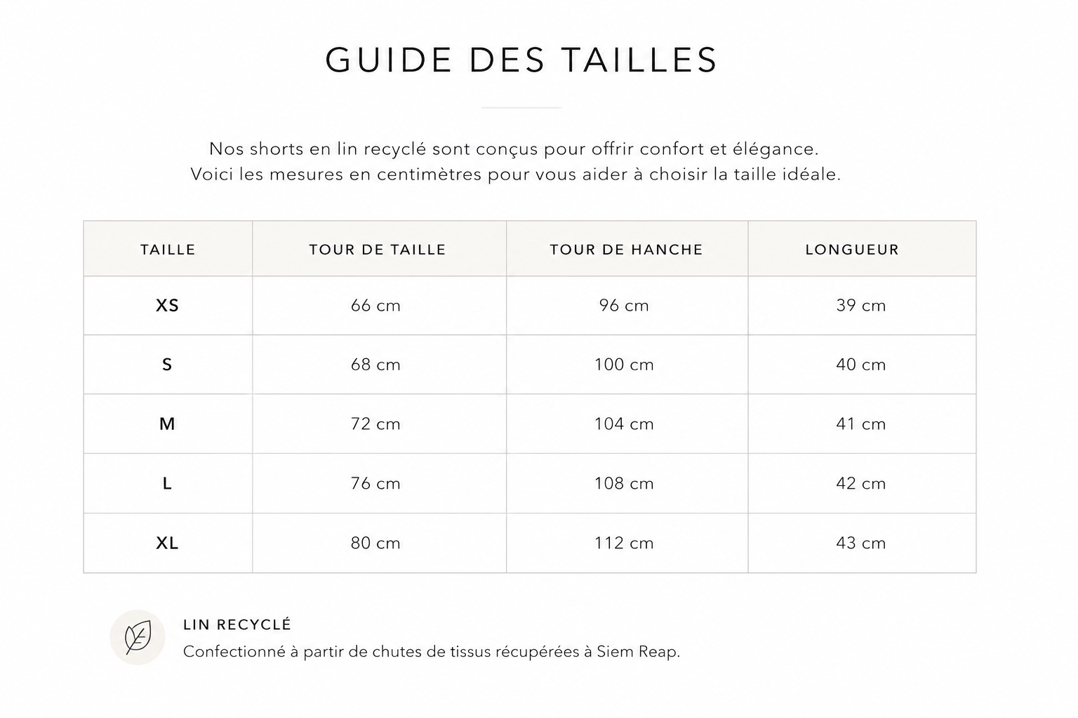 Guide des tailles